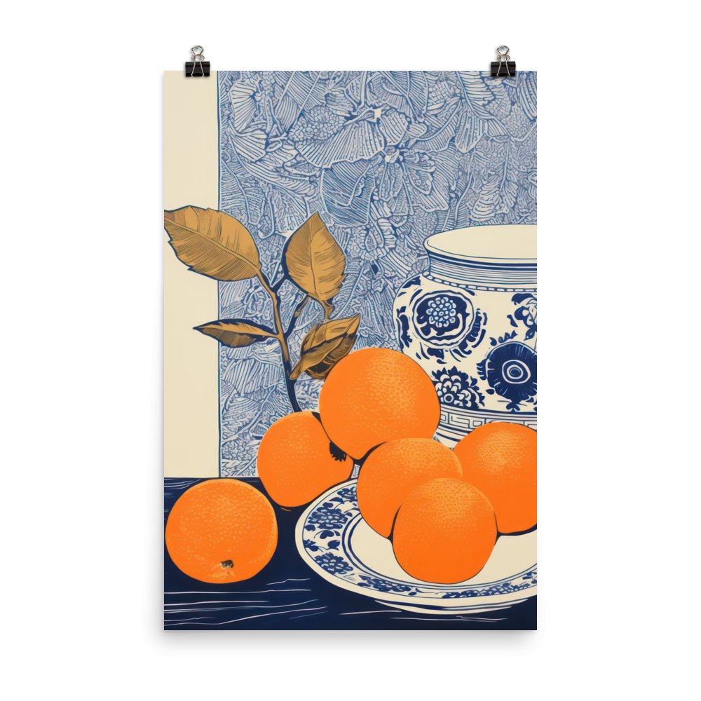 "Oranges in Blue" Art Print - Lidia's