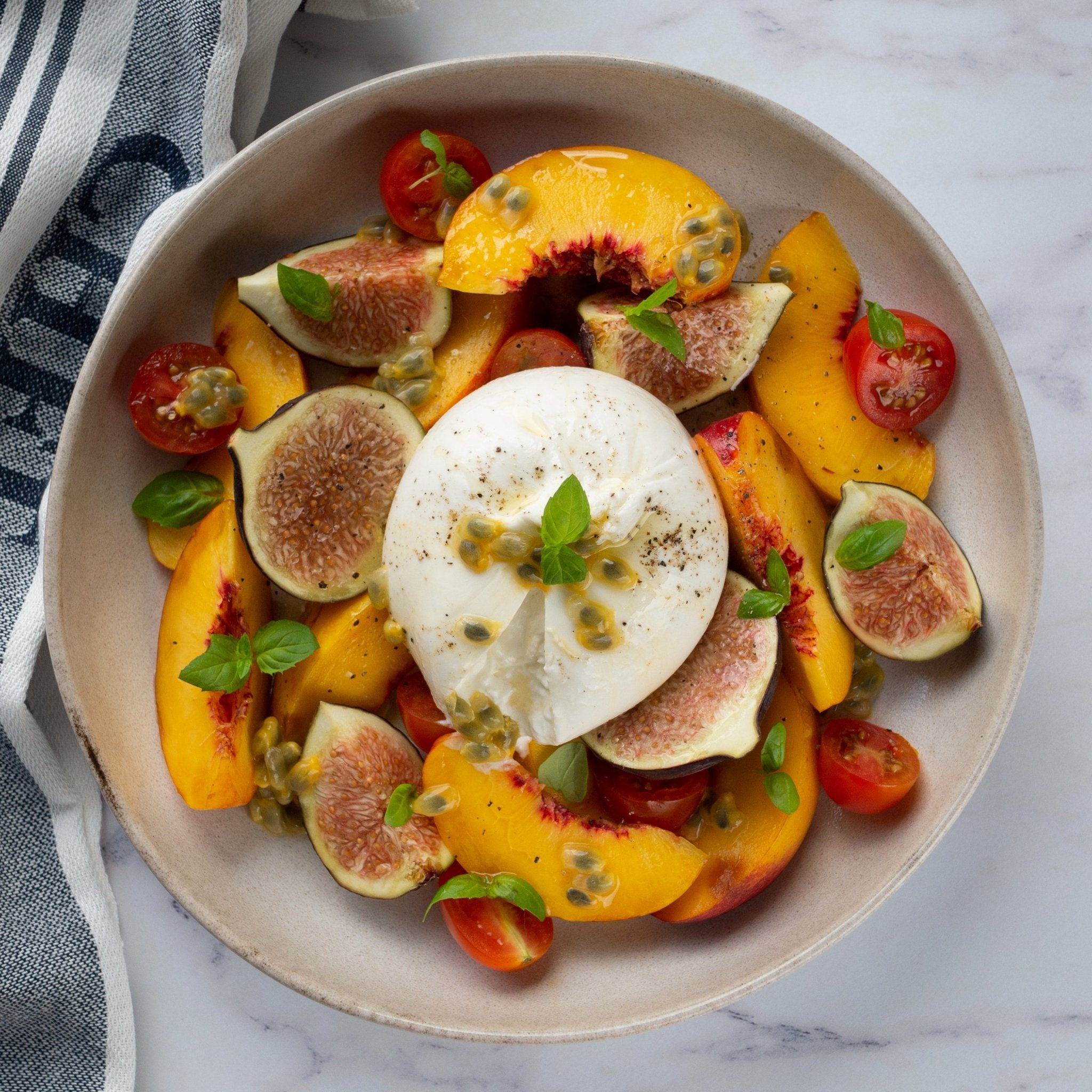 Burrata & Summer Fruit Salad with Passion Fruit Dressing - Lidia's